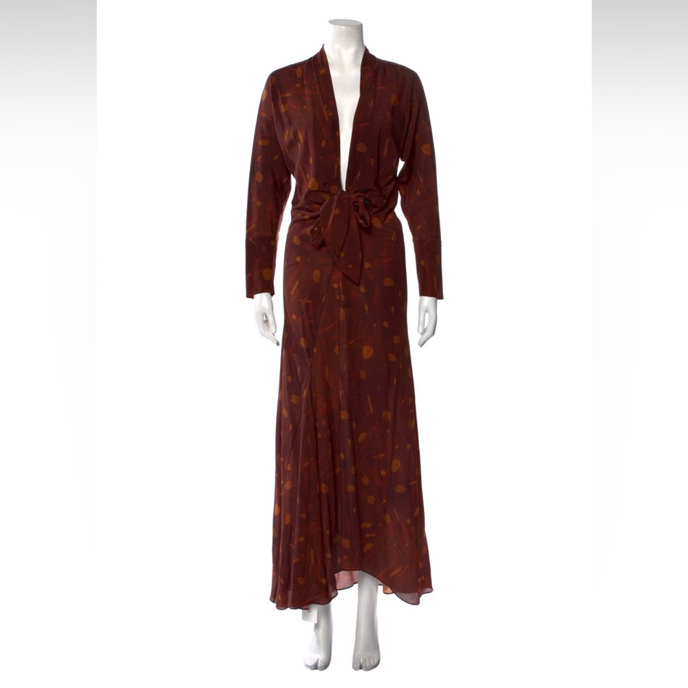 Cotana Silk Long Sleeve Low Cut Dress With Tie Front (NWT)